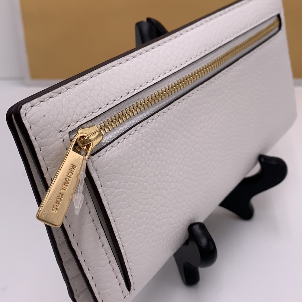 Michael Kors Reed Large Bifold Pebbled Leather Snap Wallet Card Case Optic White - Picture 5 of 11